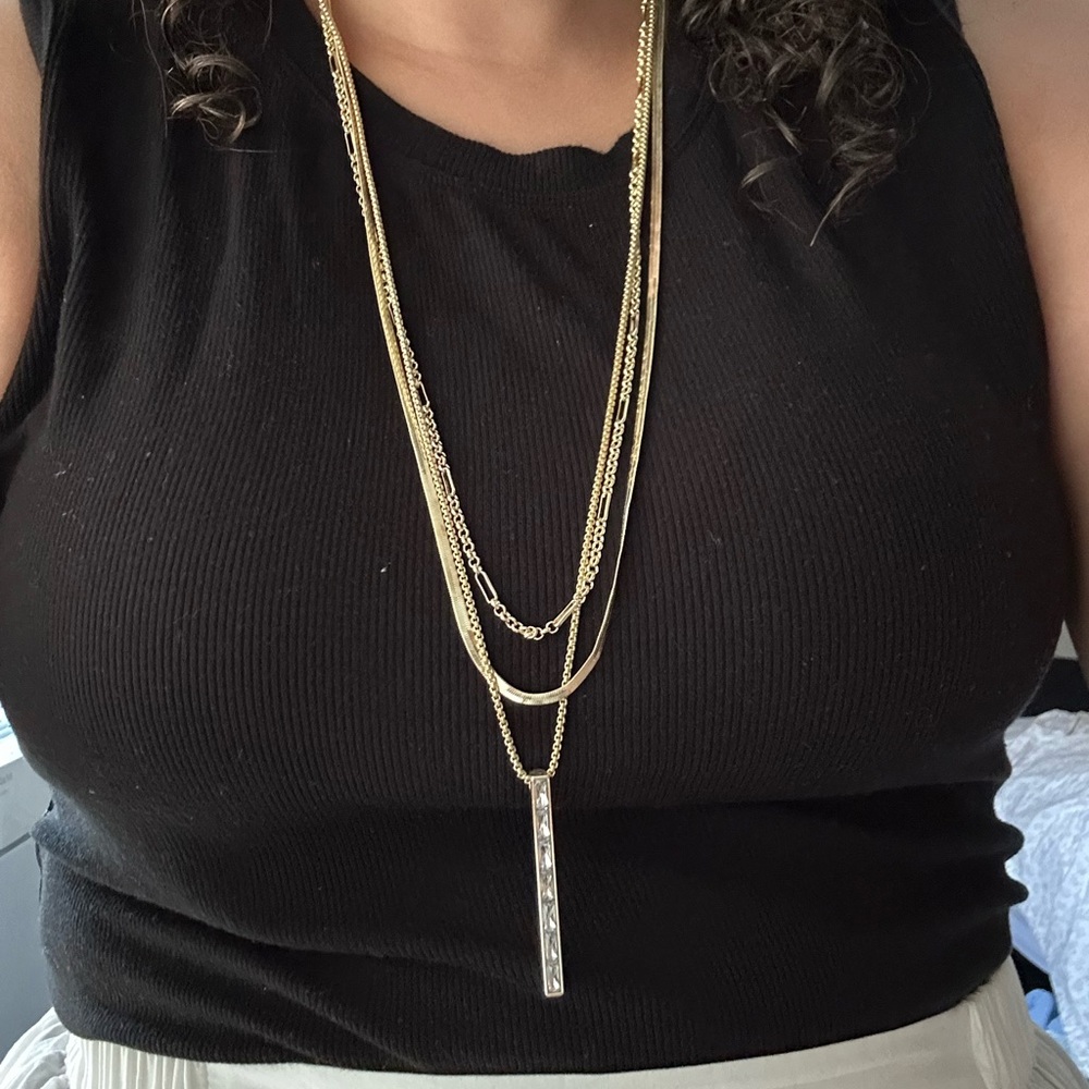 Kendra Scott Jack Gold Tone Multi Strand Necklace in White Crystal - Picture 7 of 7